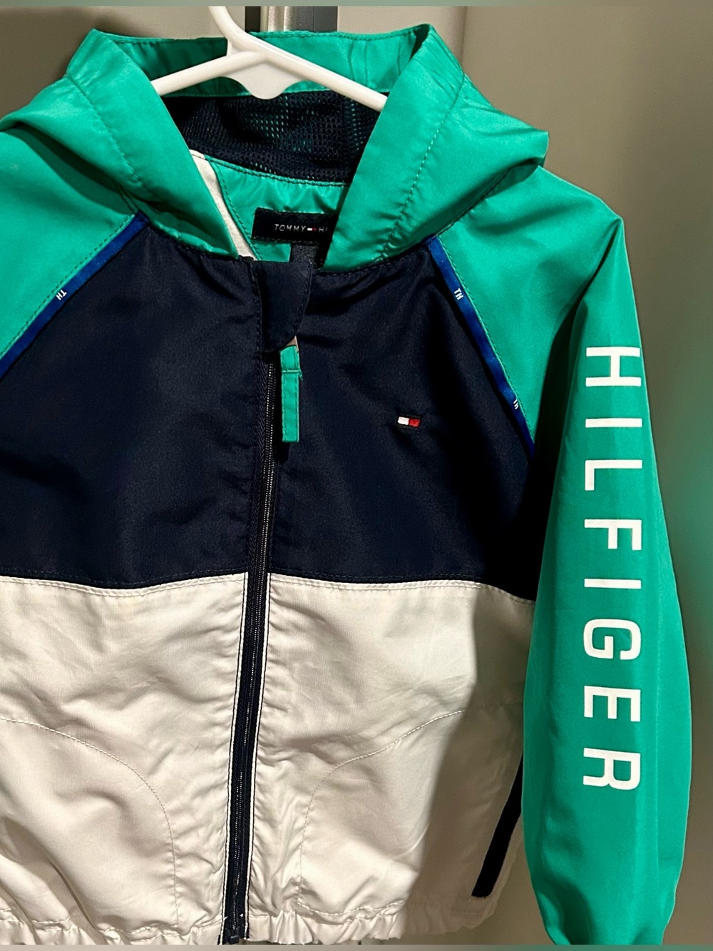 Tommy Hilfiger Teal, Navy & White Logo Sleeve Windbreaker